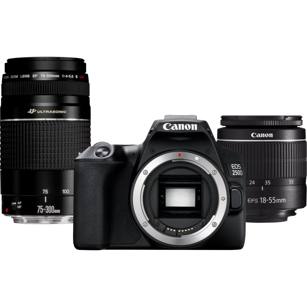 Canon EOS 250D, Black + EF-S 18-55mm f/3.5-5.6 III+ EF 75-300mm f/4-5.6 III Lens