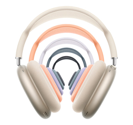 All Apple AirPods Max color options stacked in concentric arcs showcasing variety and design