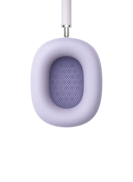 Inner ear cup view of purple Apple AirPods Max showing breathable mesh and cushion design