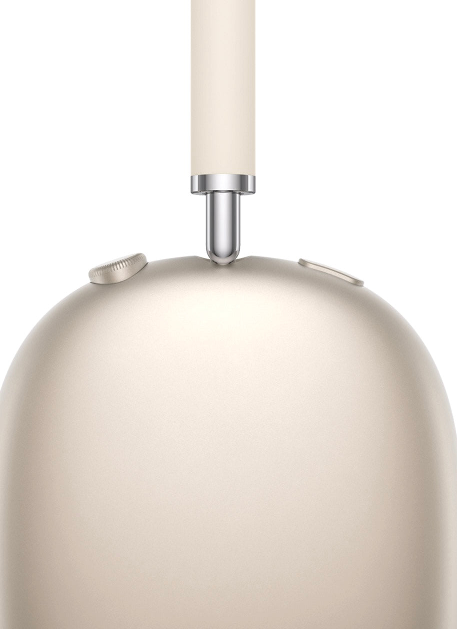 Close-up of the right ear cup of Apple AirPods Max in Starlight