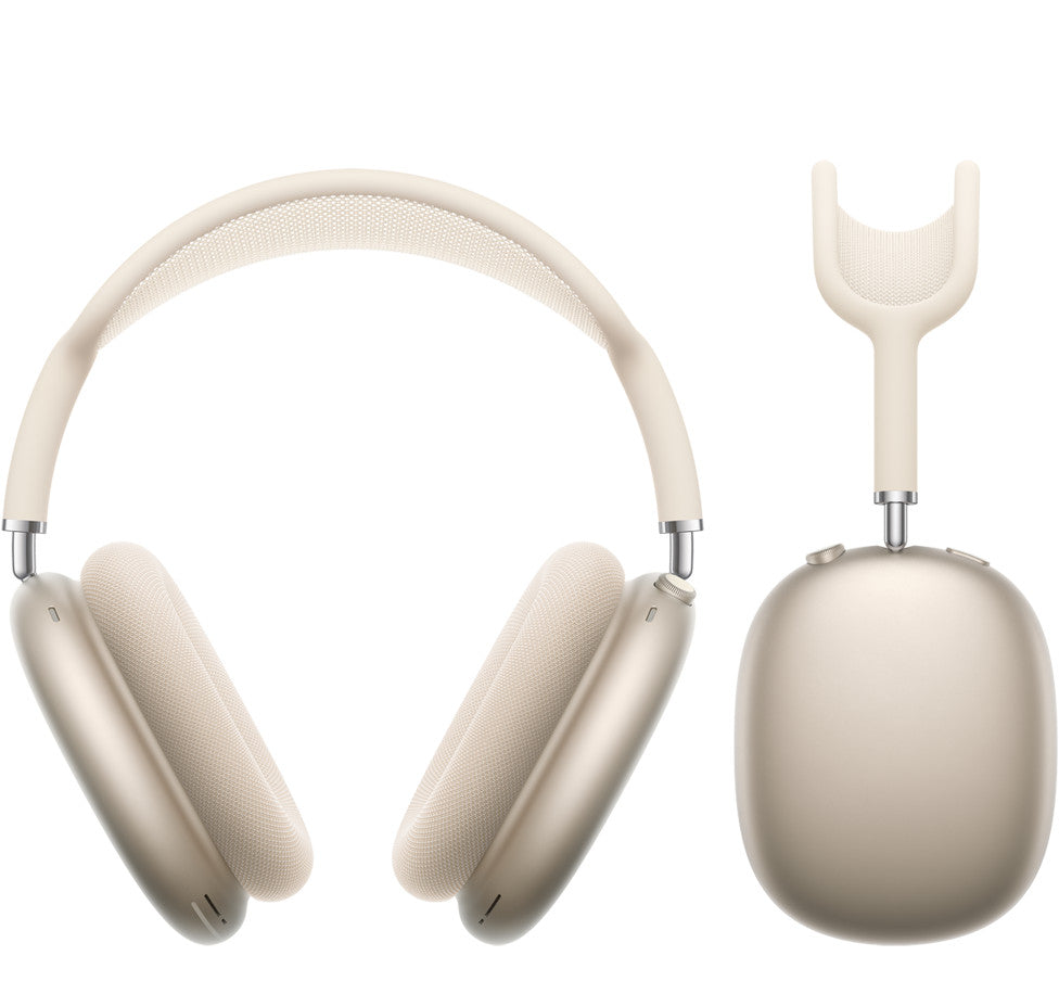 Starlight Apple AirPods Max folded with cup and headband detail
