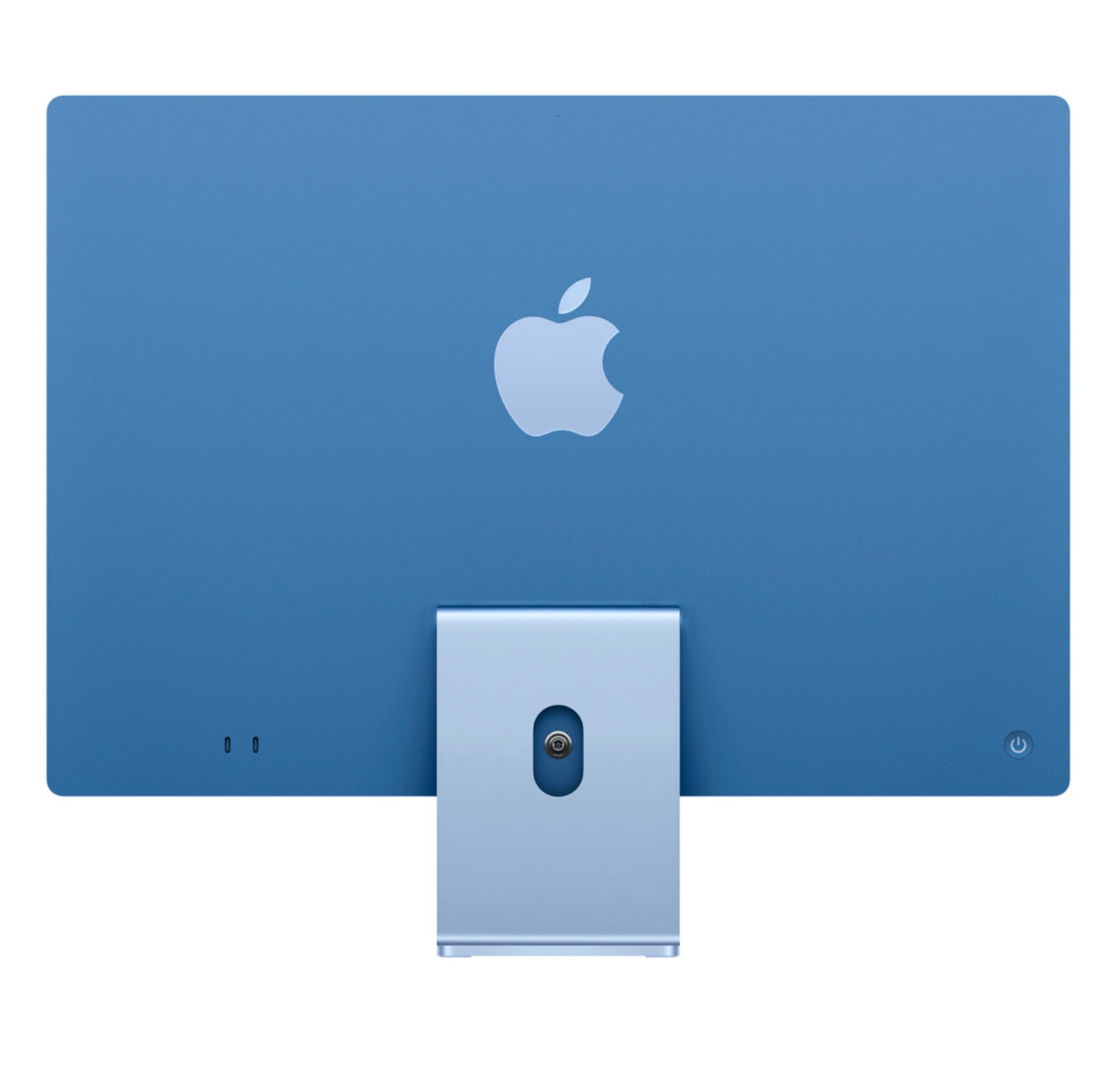 Rear view of Blue Apple iMac 24-inch M4 with signature Apple logo and clean aluminum finish