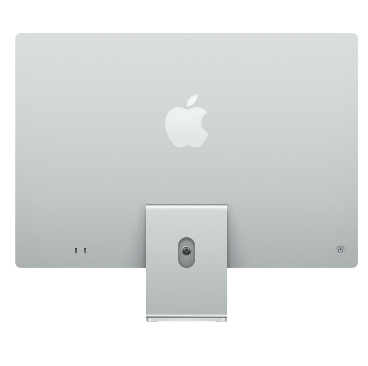 Back of Silver Apple iMac (2024, M4) showing Apple logo and aluminum enclosure