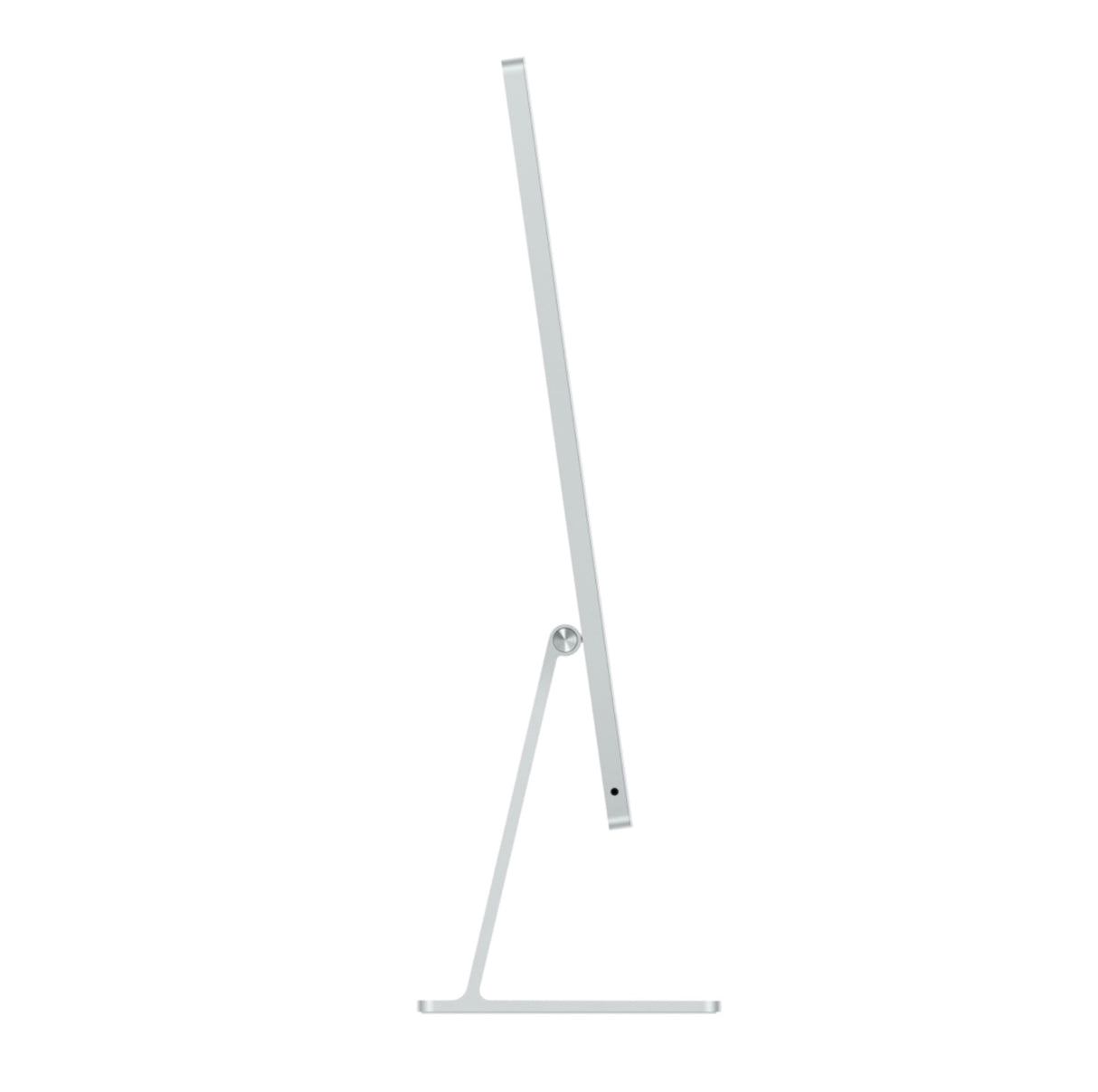 Slim side angle of Apple iMac 24-inch (M4) in Silver showing aluminum stand and sleek body