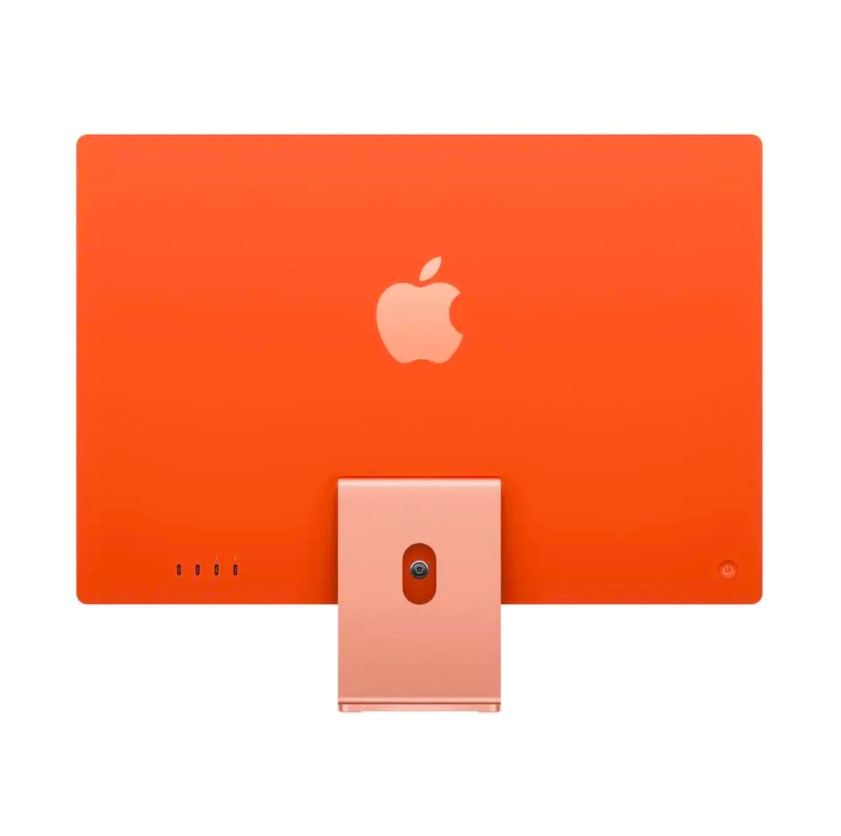 Rear side of orange Apple iMac 24-inch highlighting color-matched finish and aluminum Apple logo