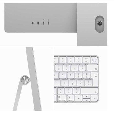 Back and side view of silver Apple iMac 24-inch with matching keyboard and mouse