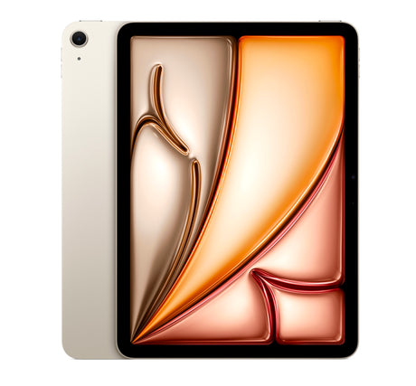 Front view of Apple iPad Air 11-inch (2024) in Starlight color with edge-to-edge Liquid Retina screen
