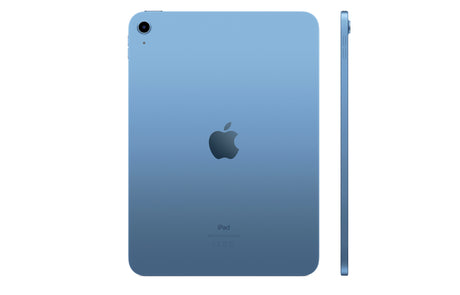 Rear view of Blue iPad showcasing aluminum finish and Apple logo