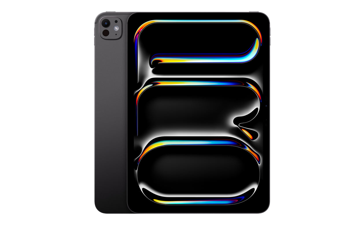 Apple iPad Pro M4 front view featuring edge-to-edge Ultra Retina XDR display with colorful dynamic wallpaper