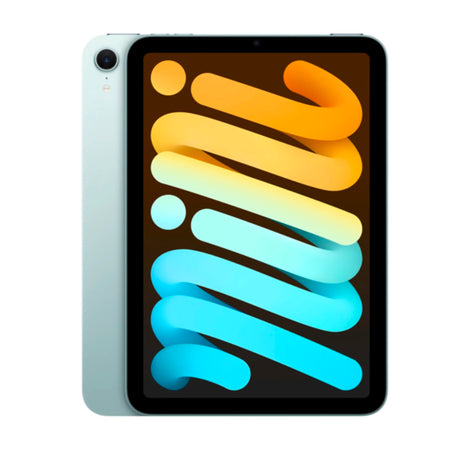 Front and side view of Blue Apple iPad mini showing compact display and ultra-slim form