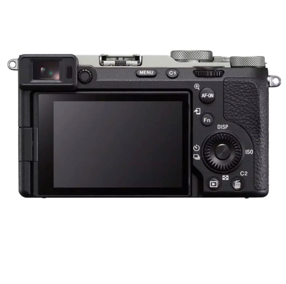 Back view of the Sony Alpha 7C II Mirrorless Digital Camera, displaying the LCD screen, electronic viewfinder, and control buttons.