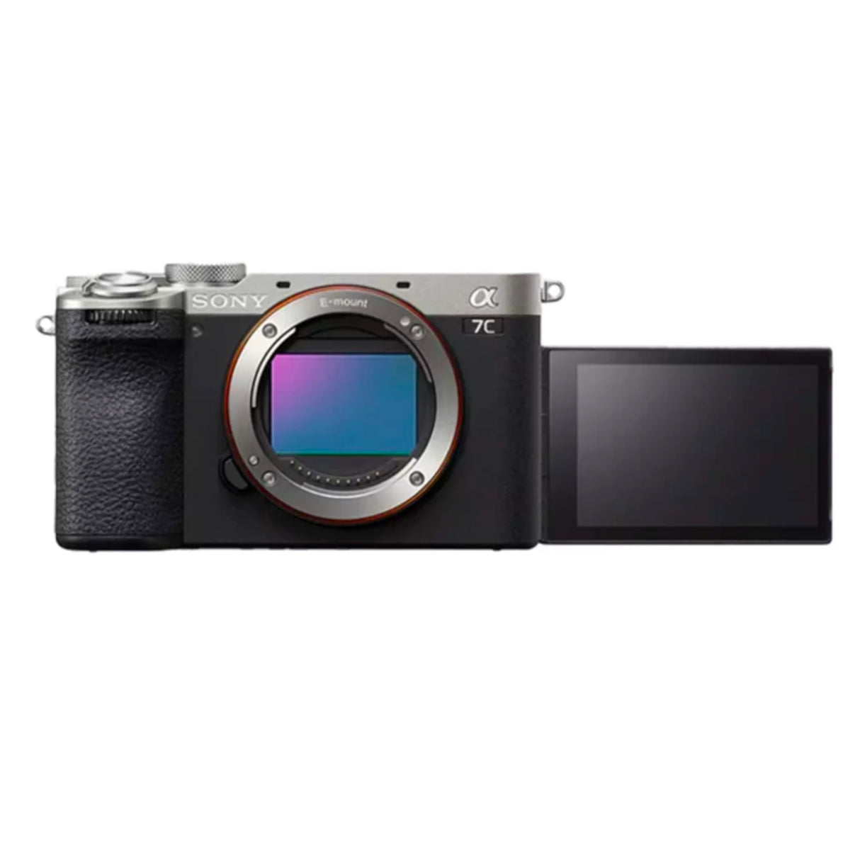 Sony Alpha 7C II with its rear LCD screen flipped out, demonstrating its fully articulating touchscreen for vlogging and creative shooting.