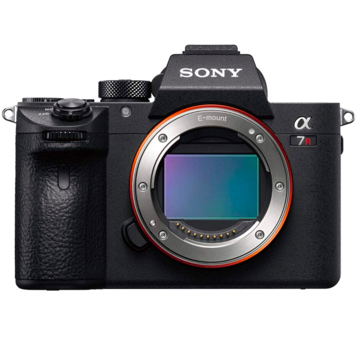 Front view of the Sony Alpha 7R III Mirrorless Digital Camera Body, showcasing the full-frame sensor and E-mount.
Rear View