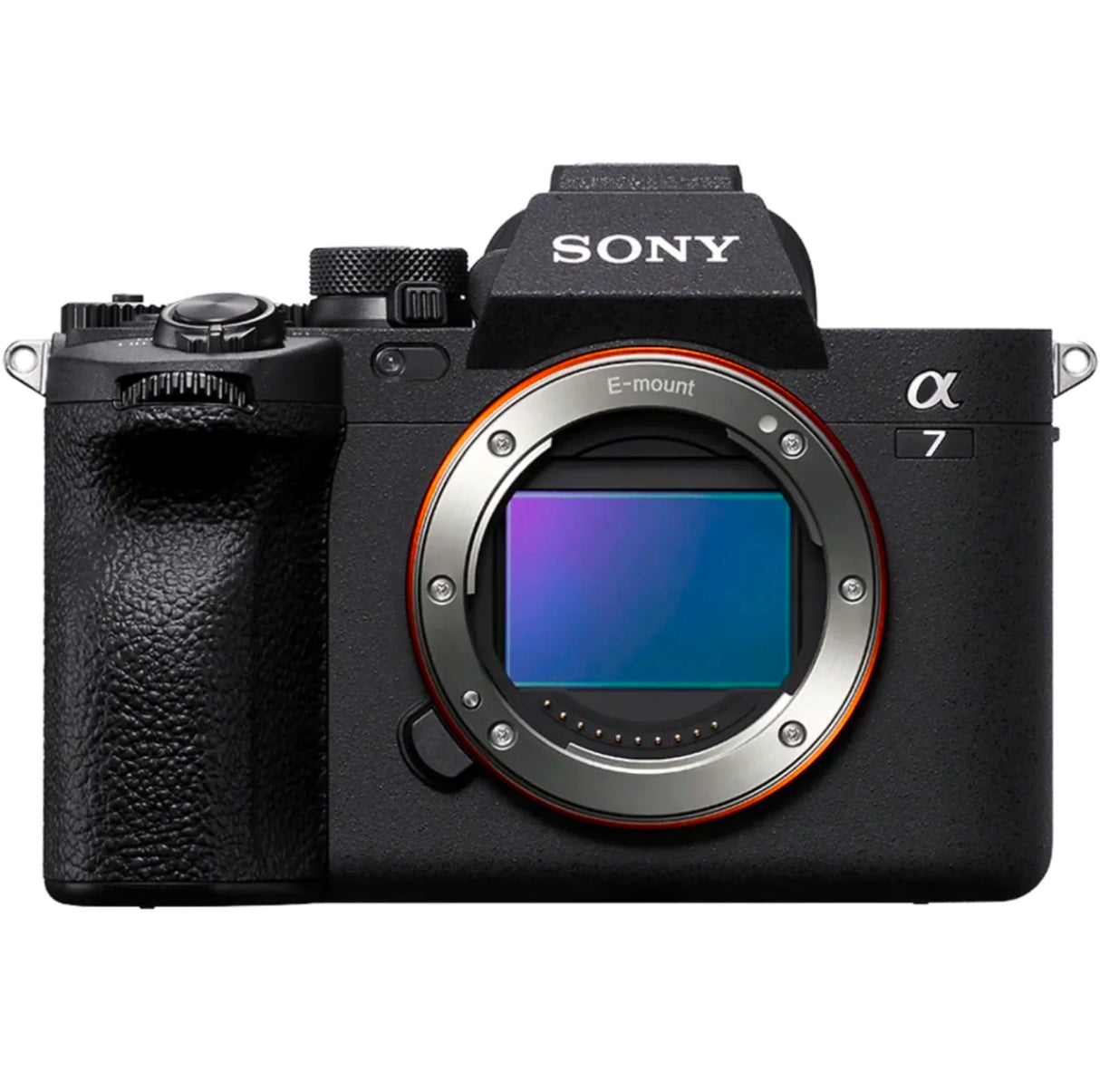 Front view of the Sony Alpha 7R IV Mirrorless Digital Camera Body, showcasing the full-frame sensor and E-mount.