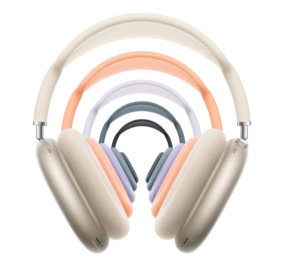 All Apple AirPods Max color options stacked in concentric arcs showcasing variety and design
