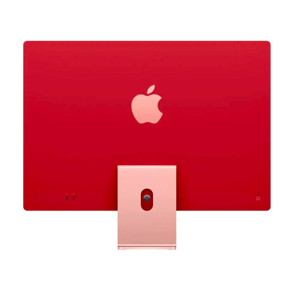 pink Apple iMac showing rear shell and silver iMac stand