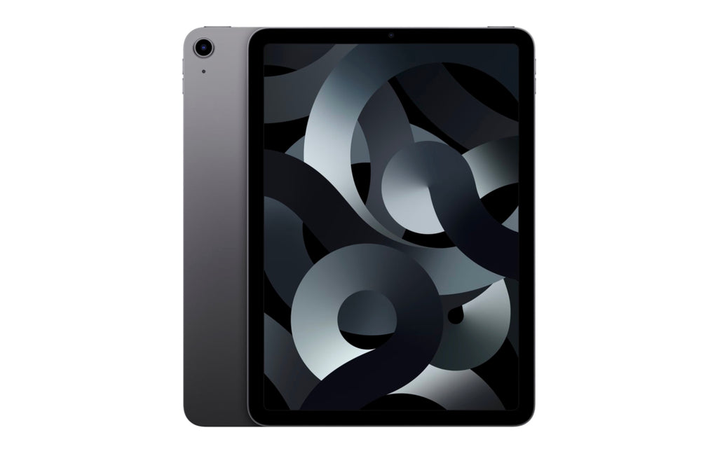 Space Gray Apple iPad Air 10.9-inch front view with M1 chip and edge-to-edge Liquid Retina display
