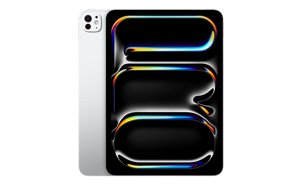 Apple iPad Pro M4 front side in Silver finish with vibrant screen graphics and ultra-thin bezels