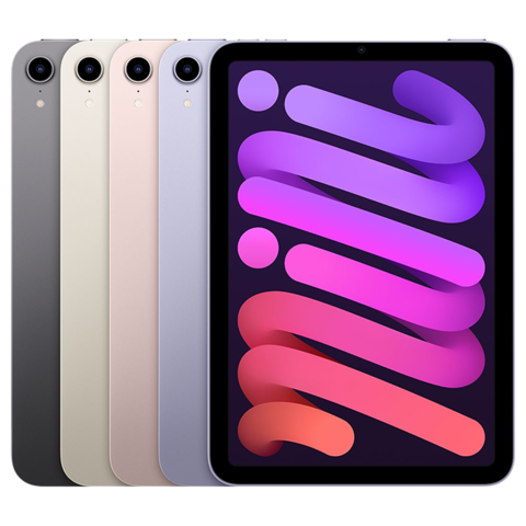 All four Apple iPad mini 6 colors shown side by side from the rear and front