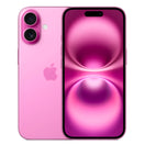 Pink iPhone 16 showing vibrant display on front and sleek camera setup on back.