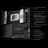 ASUS Pro WS WRX90E-SAGE SE AMD sTR5 EEB Workstation Motherboard 7 PCIe 5.0 x16 slots, multi-GPU support, robust 32+3+3+3 power-stage design, CPU and memory overclocking ready, 4 PCIe 5.0 M.2 slots, dual 10 Gb LAN, PCIe Q-Release Slim