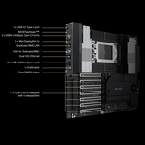 ASUS Pro WS WRX90E-SAGE SE AMD sTR5 EEB Workstation Motherboard 7 PCIe 5.0 x16 slots, multi-GPU support, robust 32+3+3+3 power-stage design, CPU and memory overclocking ready, 4 PCIe 5.0 M.2 slots, dual 10 Gb LAN, PCIe Q-Release Slim