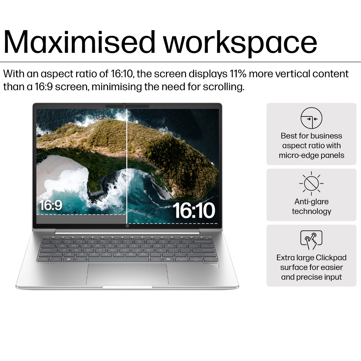 HP ProBook 440 G11 Laptop, 14" WUXGA IPS Display, Intel Core Ultra 5 125U, 16GB RAM, 512GB SSD, Intel Graphics, English Keyboard, No OS, Silver