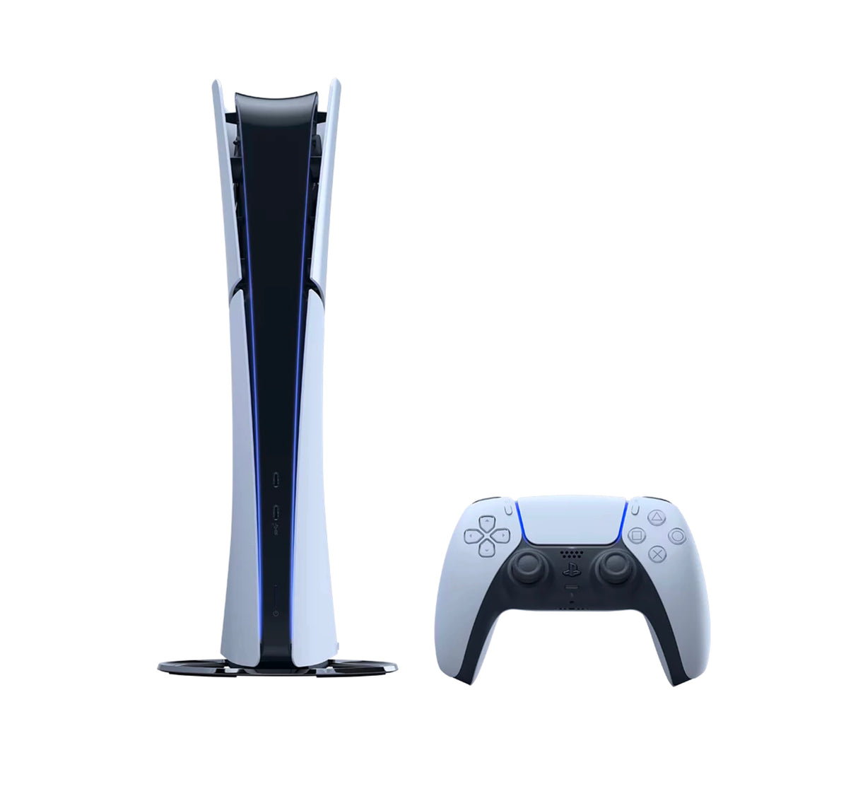 Front view of the sleek and powerful Sony PlayStation 5 Digital Edition console.