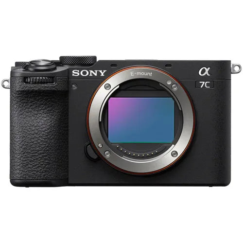 Front view of the Sony Alpha 7C II Mirrorless Digital Camera Body in black, highlighting its E-mount and full-frame sensor.