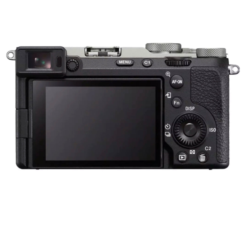 Back view of the Sony Alpha 7C II Mirrorless Digital Camera, displaying the LCD screen, electronic viewfinder, and control buttons.