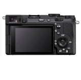 Close-up rear view of the Sony Alpha 7C II, showing its control dials, multi-function joystick, and ergonomic button placement.