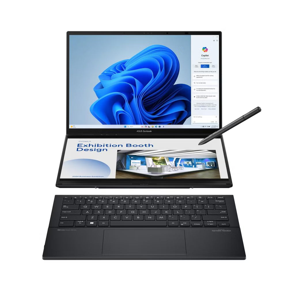 ASUS Zenbook DUO Laptop, Dual 14” OLED 3K 120Hz Touch Display, Intel Core Ultra 9 285H, Intel Arc Graphics, 32GB RAM, 1TB SSD, Windows 11, English Keyboard, Inkwell Gray