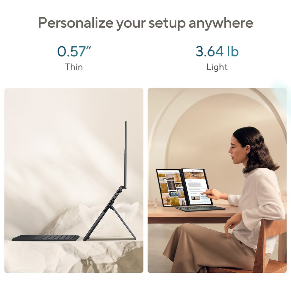 ASUS Zenbook DUO Laptop, Dual 14” OLED 3K 120Hz Touch Display, Intel Core Ultra 9 285H, Intel Arc Graphics, 32GB RAM, 1TB SSD, Windows 11, English Keyboard, Inkwell Gray